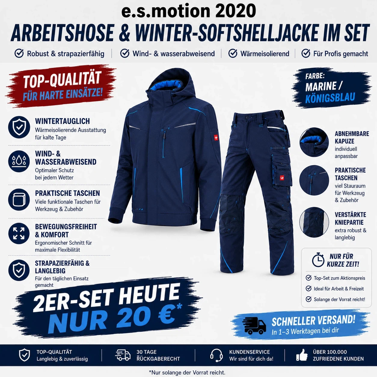 ☀️ WINTER-SALE IM SOMMER ❄️ Softshelljacke × Bundhose e.s.motion 2020 Set