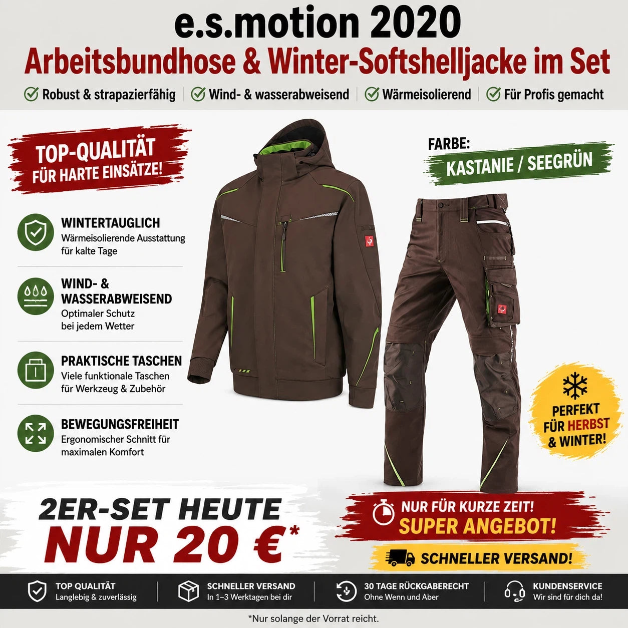 ☀️ WINTER-SALE IM SOMMER ❄️ Softshelljacke × Bundhose e.s.motion 2020 Set