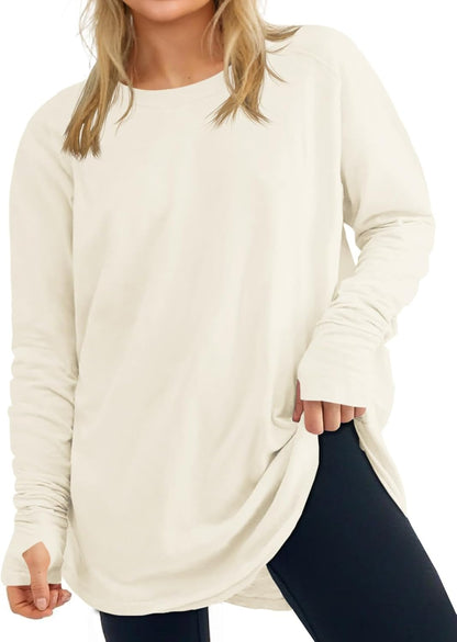 2026 Womens Plus Size Long Sleeve Tunic Tops Crew Neck Loose Fit T Shirts