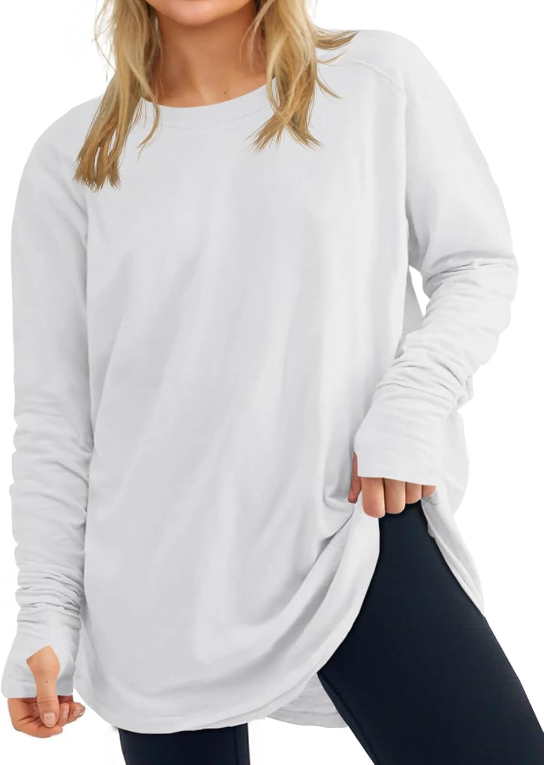 2026 Womens Plus Size Long Sleeve Tunic Tops Crew Neck Loose Fit T Shirts