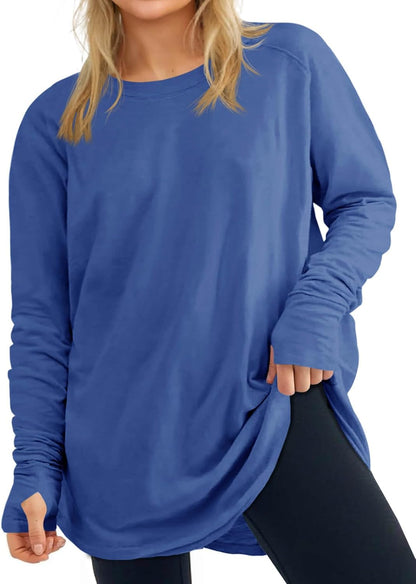 2026 Womens Plus Size Long Sleeve Tunic Tops Crew Neck Loose Fit T Shirts