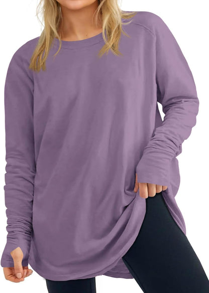 2026 Womens Plus Size Long Sleeve Tunic Tops Crew Neck Loose Fit T Shirts