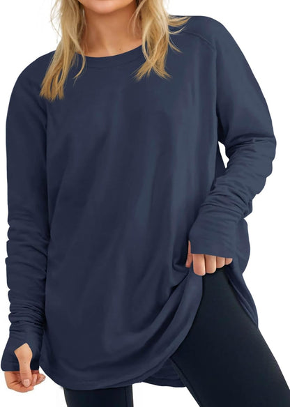 2026 Womens Plus Size Long Sleeve Tunic Tops Crew Neck Loose Fit T Shirts