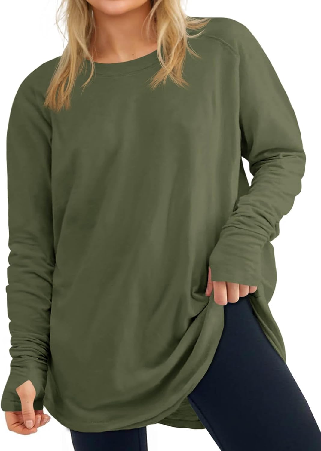 2026 Womens Plus Size Long Sleeve Tunic Tops Crew Neck Loose Fit T Shirts