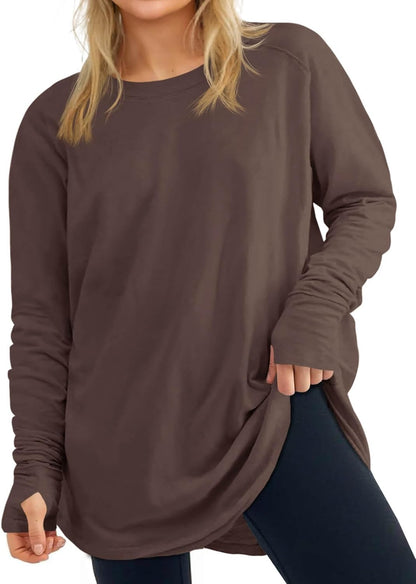 2026 Womens Plus Size Long Sleeve Tunic Tops Crew Neck Loose Fit T Shirts