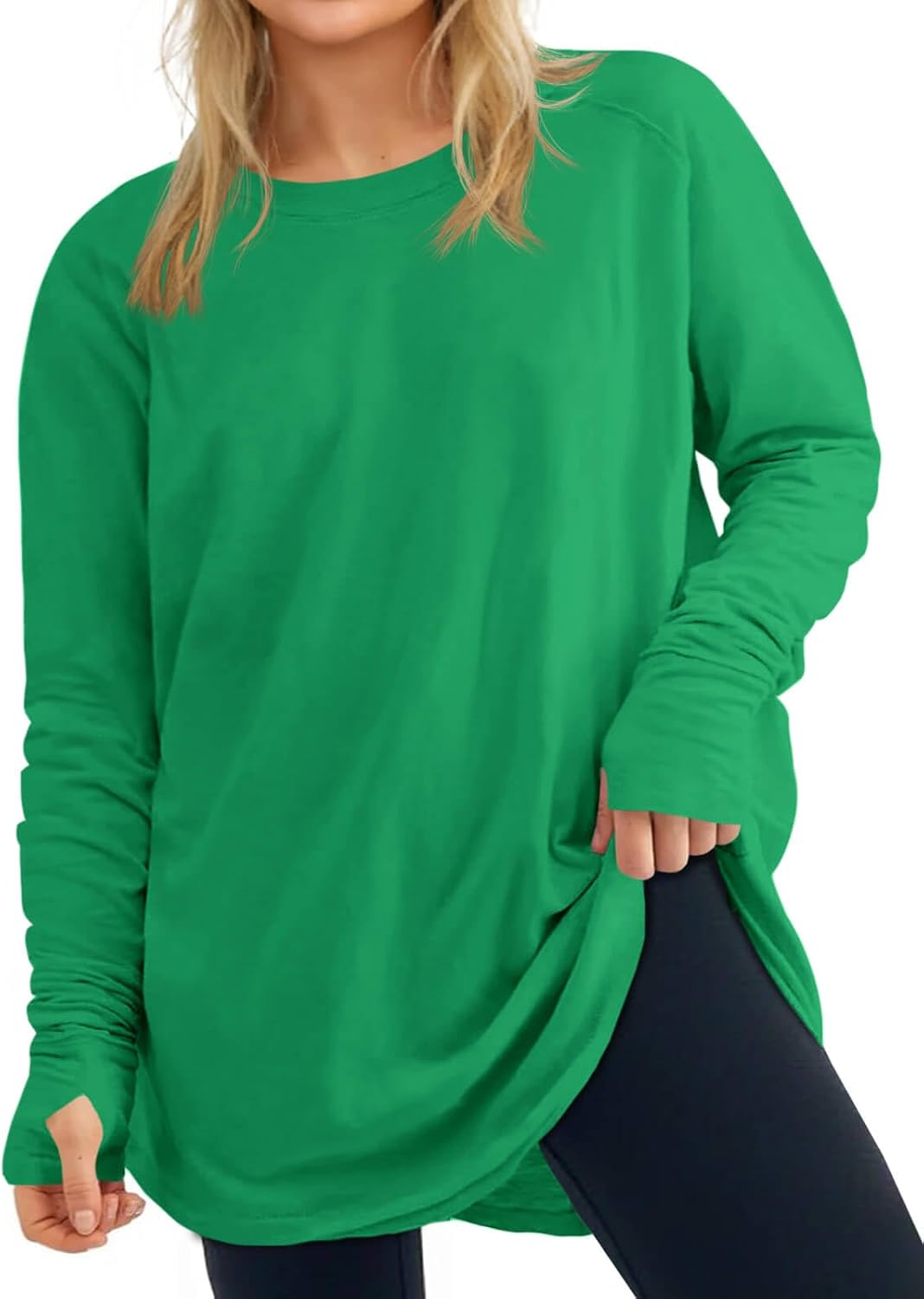 2026 Womens Plus Size Long Sleeve Tunic Tops Crew Neck Loose Fit T Shirts