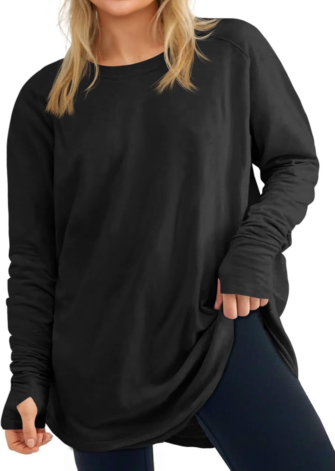 2026 Womens Plus Size Long Sleeve Tunic Tops Crew Neck Loose Fit T Shirts