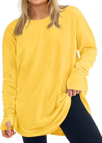 2026 Womens Plus Size Long Sleeve Tunic Tops Crew Neck Loose Fit T Shirts