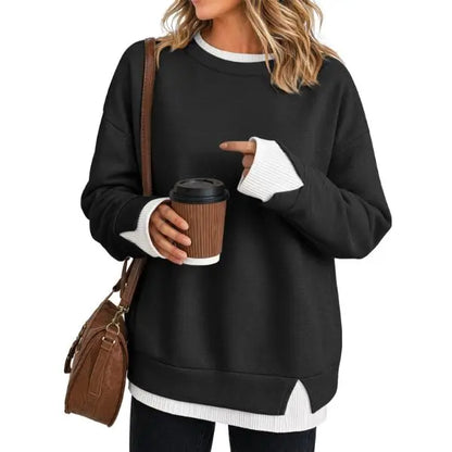 Casual Layered Crew Neck Sweatshirt for Women