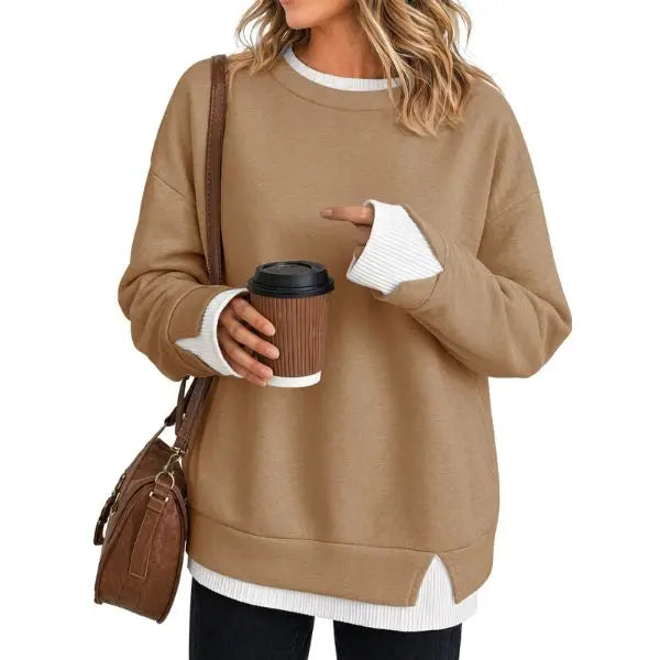 Casual Layered Crew Neck Sweatshirt for Women