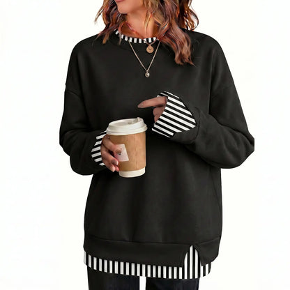 Casual Layered Crew Neck Sweatshirt for Women