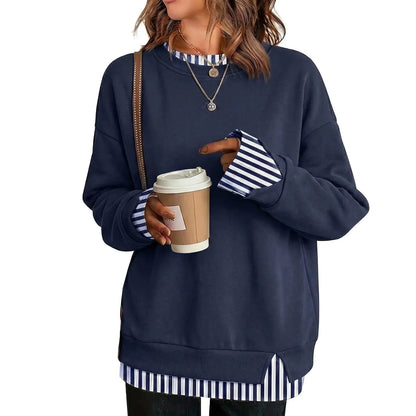 Casual Layered Crew Neck Sweatshirt for Women